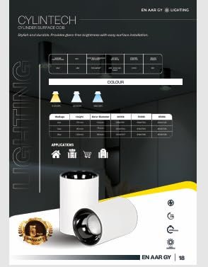 ENAARGY CYLINTECH Cylinder Surface COB LED Spotlight, Black, 3000K / 4000K / 5500K, Aluminium, Surface Mount, Modern Style - Image 14