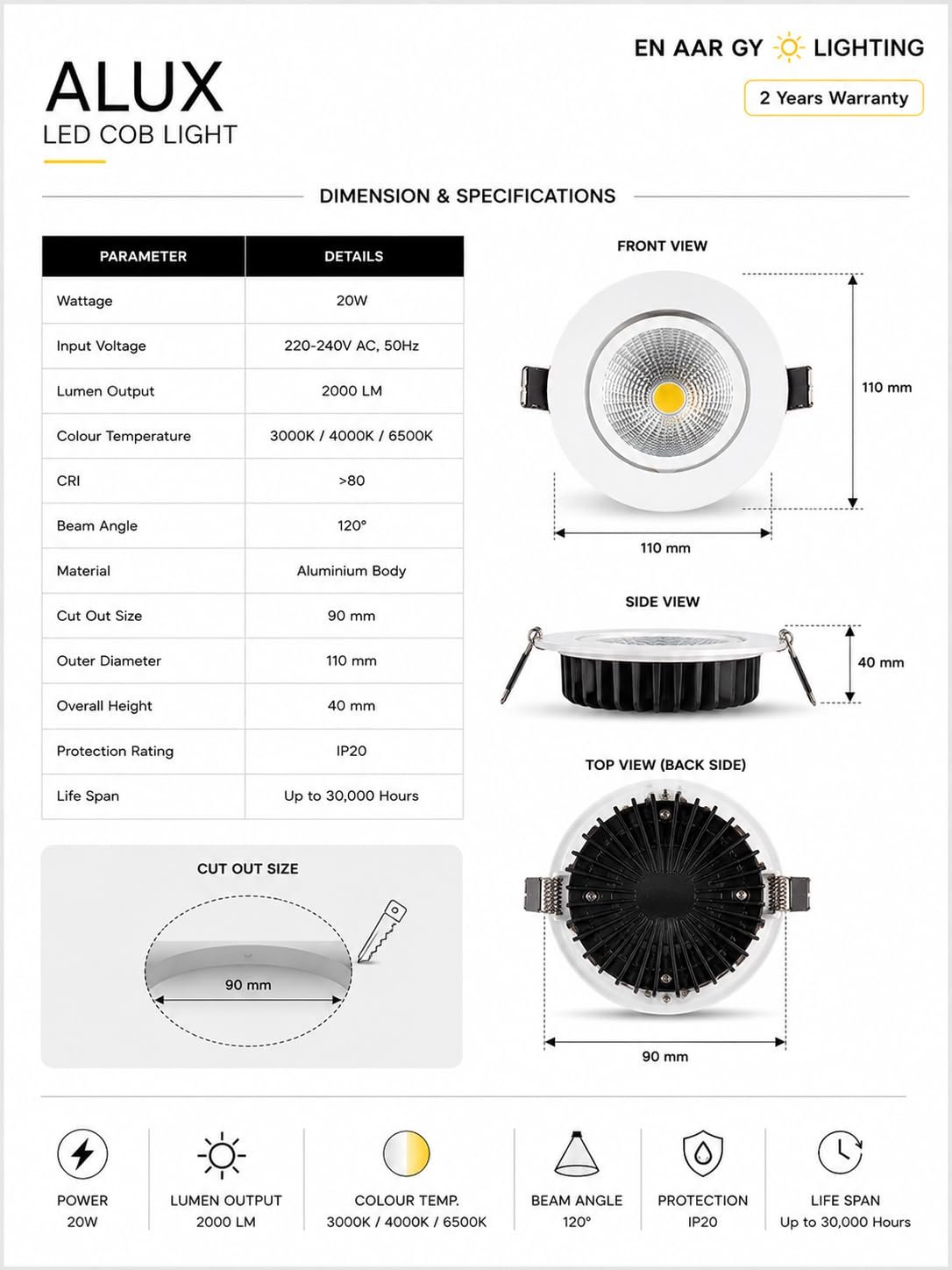 ENAARGY ALUX LED COB Light, 2 Years Warranty, for Homes and Offices - Image 4