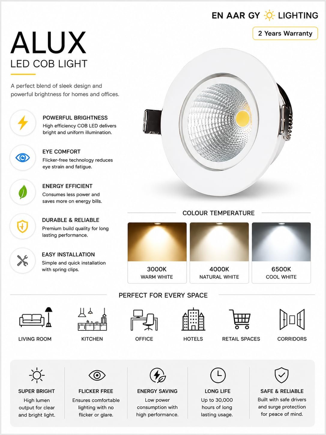ENAARGY ALUX LED COB Light, 2 Years Warranty, for Homes and Offices - Image 2