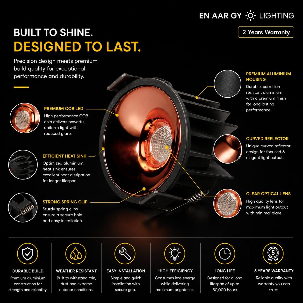 ENAARGY Glam COB Light, Aluminium Housing, Accent and Task Lighting, Glare-Free Effect, 3000K/4000K/5000K - Image 2