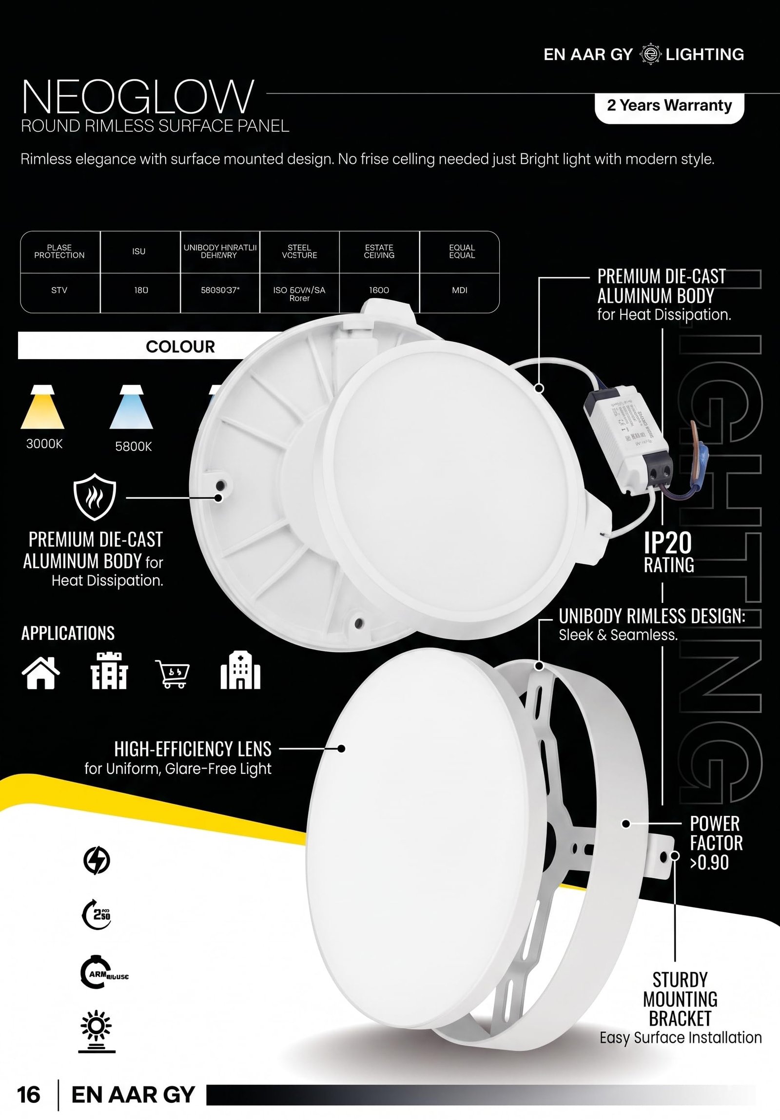 ENAARGY Neoglow LED Surface Panel Light, Square and Round, 3000K/4000K/5500K, 2 Years Warranty - Image 4