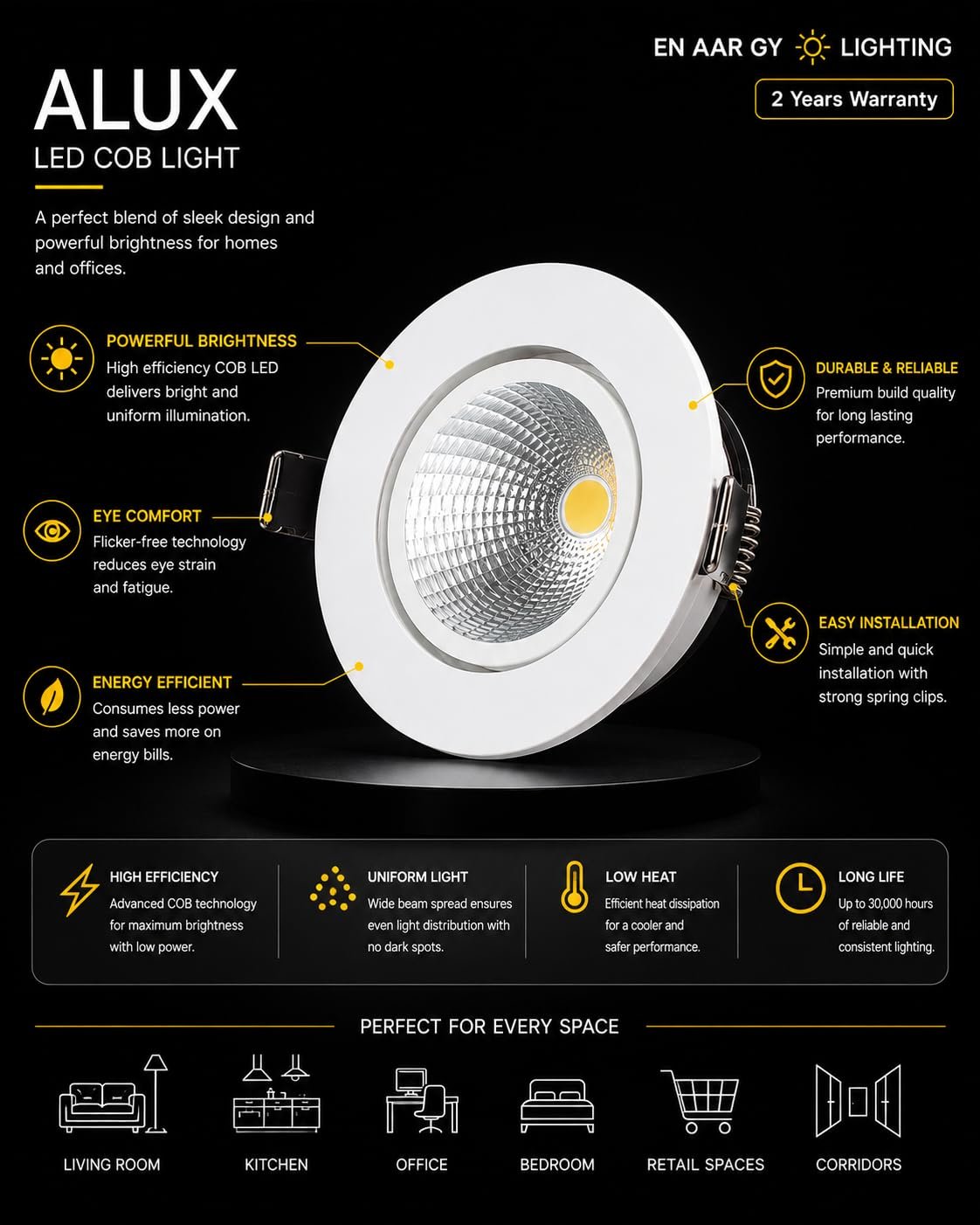 ENAARGY ALUX LED COB Light, 2 Years Warranty, for Homes and Offices - Image 3